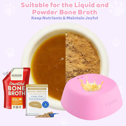 Slow Feeder Dog Bowls for Liquid Treat, 【Enrichment Ball-Roll】 Bone Broth Dog Lick Bowl, 3/4 Cup Yogurt Pup Lick Toy for Large Medium Small Breeds Dietary Supplement/Post-Op Nutrition (Pink)