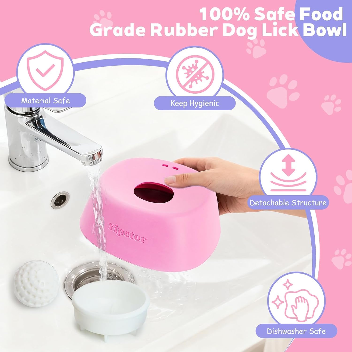 Slow Feeder Dog Bowls for Liquid Treat, 【Enrichment Ball-Roll】 Bone Broth Dog Lick Bowl, 3/4 Cup Yogurt Pup Lick Toy for Large Medium Small Breeds Dietary Supplement/Post-Op Nutrition (Pink)