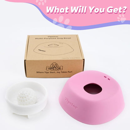 Slow Feeder Dog Bowls for Liquid Treat, 【Enrichment Ball-Roll】 Bone Broth Dog Lick Bowl, 3/4 Cup Yogurt Pup Lick Toy for Large Medium Small Breeds Dietary Supplement/Post-Op Nutrition (Pink)